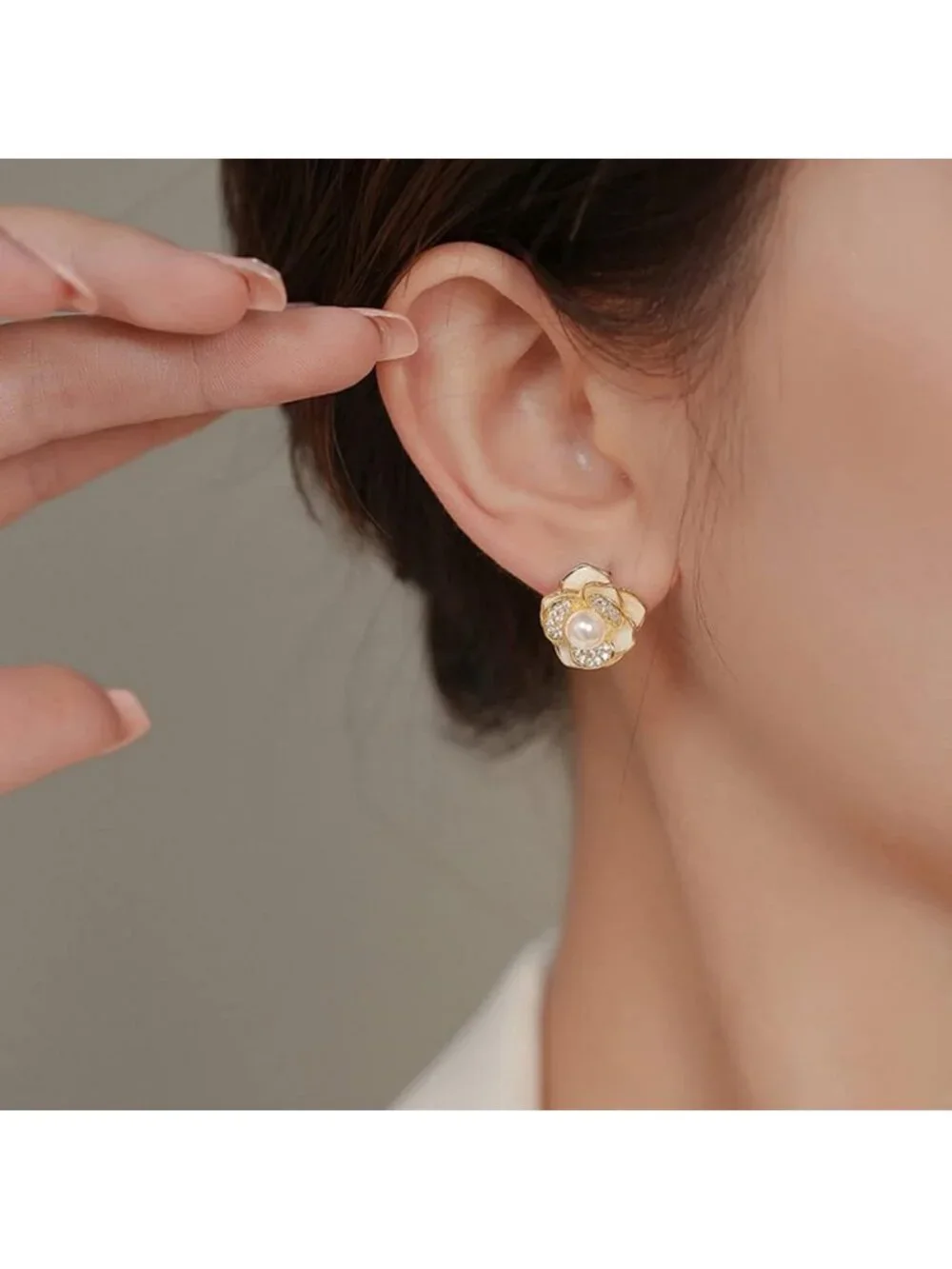 Elegant Pearl Flower Stud Earrings - 14K Gold Plated, CZ Cubic Zirconia Jewelry